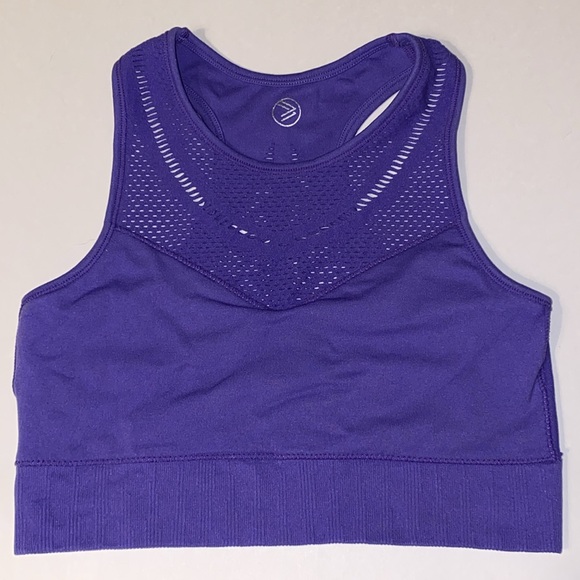 Sm SAVVI Tahiti Vented Slits Crop Top Sport Bra Sliced Perforated Purple Athlete - Picture 5 of 14
